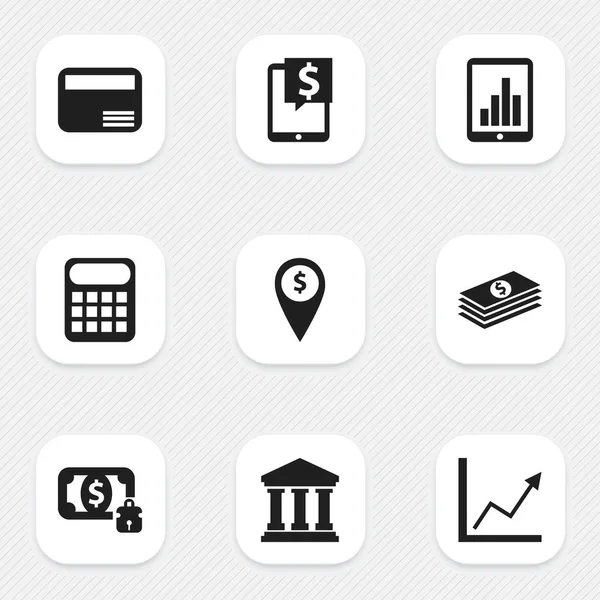 Sada 9 upravitelné finanční ikon. Obsahuje symboly, například výpočtu stroj, peníze Guard, kreditní kartu a další. Lze použít pro webové, mobilní, Ui a infografika Design. — Stockový vektor