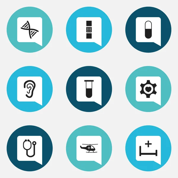 Conjunto de 9 iconos editables del hospital. Incluye símbolos tales como corazón, droga, banda de la herida. Puede ser utilizado para el diseño de la tela, móvil, interfaz de usuario e infografía . — Vector de stock