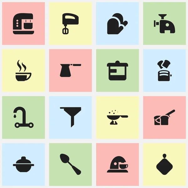 Set Of 16 Editable Cook Icons. Includes Symbols Such As Slice Bread, Bakery, Meat Grinder And More. Can Be Used For Web, Mobile, UI And Infographic Design. — Stock Vector