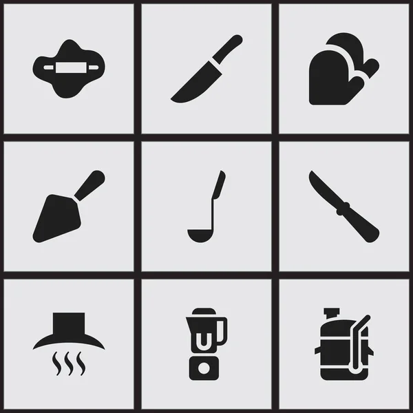 Set Of 9 Editable Meal Icons. Includes Symbols Such As Soup Spoon, Dough, Kitchen Hood And More. Can Be Used For Web, Mobile, UI And Infographic Design. — Stock Vector