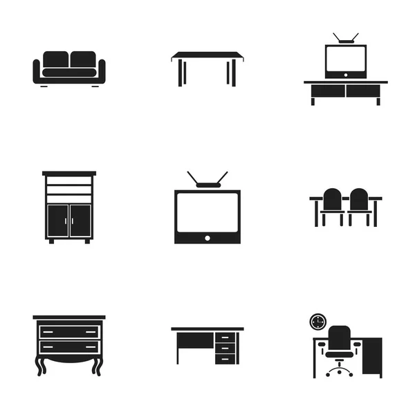 9 düzenlenebilir mobilya simgeler kümesi. Restoran tablo, Tv, Davenport ve daha fazlası gibi simgeler içerir. Web, mobil, UI ve Infographic tasarımı için kullanılabilir. — Stok Vektör