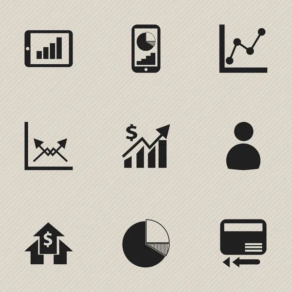 Set van 9 bewerkbare statistiek iconen. Bevat symbolen zoals cirkel-Diagram, Banking huis, telefoon statistieken en meer. Kan worden gebruikt voor Web, Mobile, Ui en Infographic Design. — Stockvector