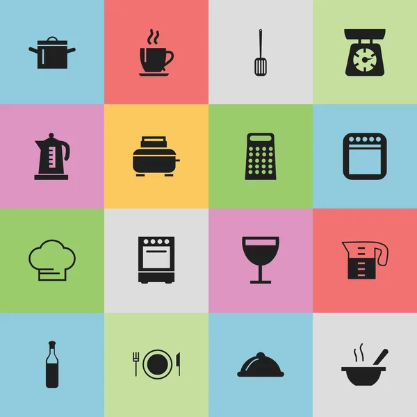 Conjunto de 16 ícones de cozinha editáveis. Inclui símbolos como ralador, tigela, prato e muito mais. Pode ser usado para Web, Mobile, UI e design infográfico . — Vetor de Stock