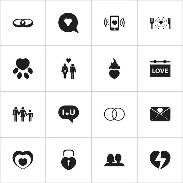 Conjunto de 16 ícones de paixão editáveis. Inclui símbolos como coração trancado, família, placa e muito mais. Pode ser usado para Web, Mobile, UI e design infográfico . —  Vetores de Stock
