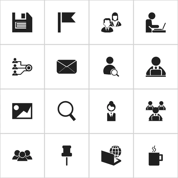 Ensemble de 16 icônes de bureau modifiables. Comprend des symboles tels que femme de travail, marqueur, employé et plus. Peut être utilisé pour le Web, mobile, interface utilisateur et infographie . — Image vectorielle