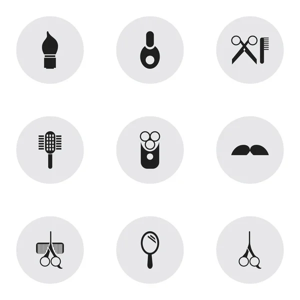 Set de 9 iconos de barbería editables. Incluye símbolos tales como frasco, reflector, exfoliante y más. Puede ser utilizado para el diseño de la tela, móvil, interfaz de usuario e infografía . — Vector de stock