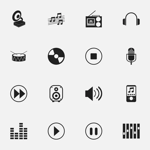 16 düzenlenebilir Melody simgeler kümesi. Geri sarma, kaset çalar, disk ve daha fazlası gibi simgeler içerir. Web, mobil, UI ve Infographic tasarımı için kullanılabilir. — Stok Vektör