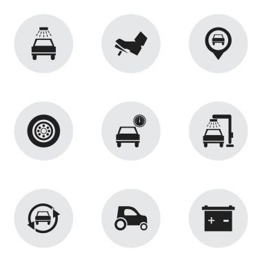 9 düzenlenebilir araç simgeler kümesi. Ayarlama otomatik gibi simgeler pedalla, lastik ve daha fazlasını içerir. Web, mobil, UI ve Infographic tasarımı için kullanılabilir.