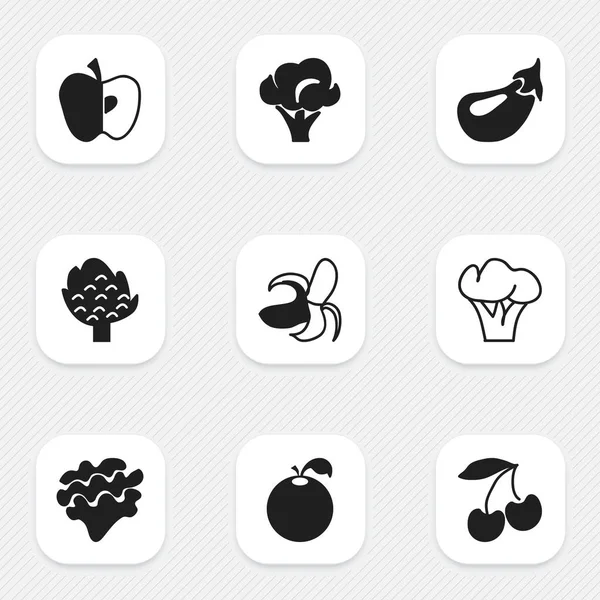 Uppsättning av 9 redigerbara frukt ikoner. Innehåller symboler såsom träd, Aubergine, körsbär och mer. Kan användas för webb-, mobil-, Ui- och Infographic Design. — Stock vektor