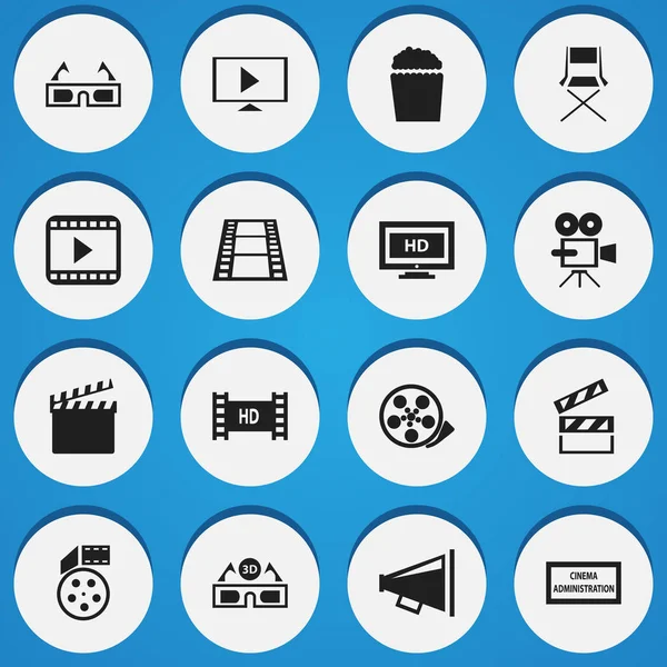 Ensemble de 16 icônes de film modifiables. Comprend des symboles tels que bobine, clapet, lecteur de film et plus encore. Peut être utilisé pour le Web, mobile, interface utilisateur et infographie . — Image vectorielle