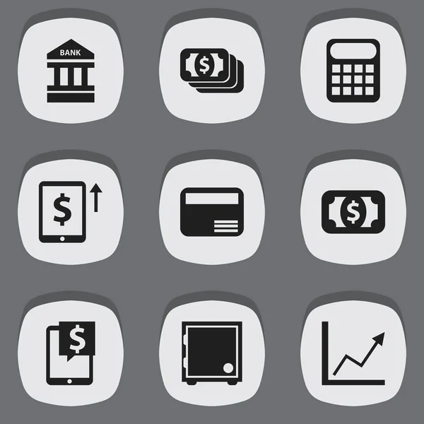 Sada 9 upravitelné Finance ikon. Obsahuje symboly peněz kartou, bednu, peněžní růst a další. Lze použít pro webové, mobilní, Ui a infografika Design. — Stockový vektor