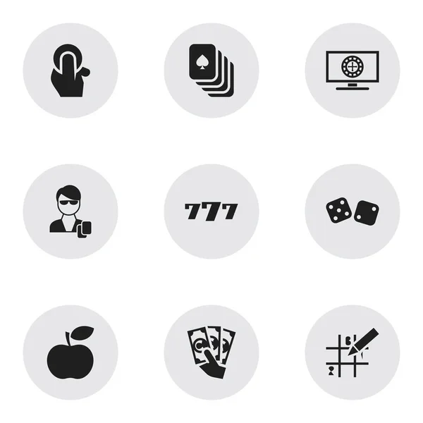 Set van 9 bewerkbare opwinding iconen. Bevat symbolen zoals veiligheid, speelkaarten, Apple en meer. Kan worden gebruikt voor Web, Mobile, Ui en Infographic Design. — Stockvector
