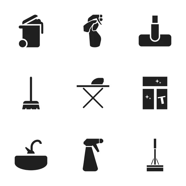 Zestaw 9 ikon można edytować higieny. Zawiera symbole, takie jak Tap, kontener, trzepaczka i więcej. Mogą być używane dla sieci Web, mobilnych, interfejsu użytkownika i Infographic Design. — Wektor stockowy