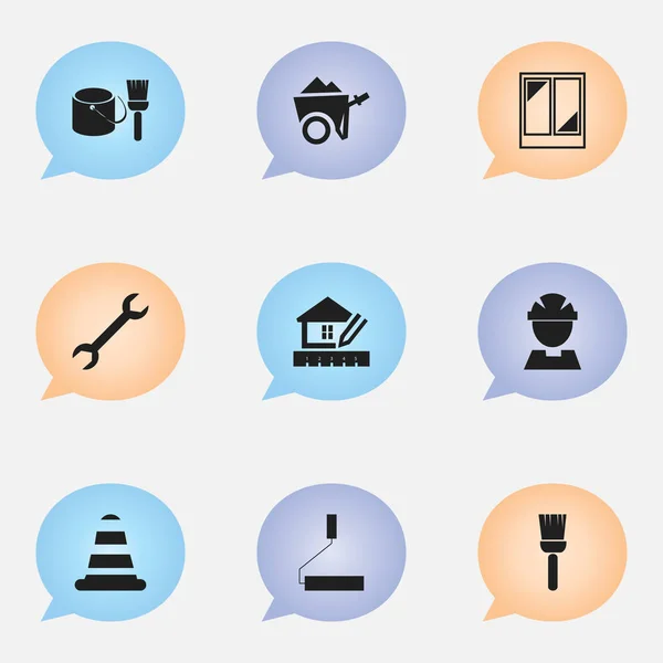 9 düzenlenebilir yapısını simgeler kümesi. Roller, işçi, çekçek gibi simgeler içerir. Web, mobil, UI ve Infographic tasarımı için kullanılabilir.