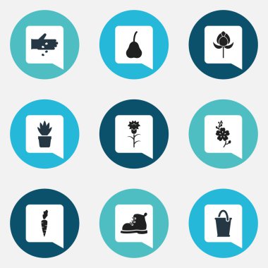 9 düzenlenebilir tarım simgeler kümesi. Nergis, Ayakkabı, Pot Bush ve daha fazlası gibi simgeler içerir. Web, mobil, UI ve Infographic tasarımı için kullanılabilir.