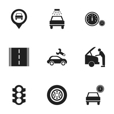 9 düzenlenebilir araba simgeler kümesi. Trafik ışığı, tamir, araba otoyol ve daha fazlası gibi simgeler içerir. Web, mobil, UI ve Infographic tasarımı için kullanılabilir.