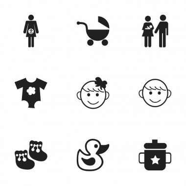 9 düzenlenebilir çocuk simgeler kümesi. Bebek arabası, Goplet, neşeli çocuklar ve daha fazlası gibi simgeler içerir. Web, mobil, UI ve Infographic tasarımı için kullanılabilir.