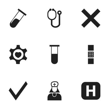 9 düzenlenebilir sağlık simgeler kümesi. Hastane görevlisi, klinik, kalp ve daha fazlası gibi simgeler içerir. Web, mobil, UI ve Infographic tasarımı için kullanılabilir.