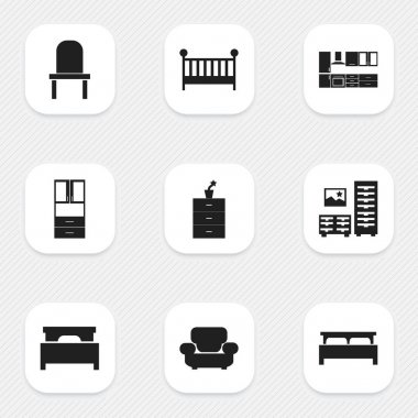 9 düzenlenebilir ev simgeler kümesi. Çocuk karyolası, kanepe, Kürsü ve daha fazlası gibi simgeler içerir. Web, mobil, UI ve Infographic tasarımı için kullanılabilir.