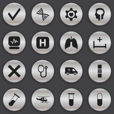 16 düzenlenebilir hastane simgeler kümesi. Tıbbi Havacılık, tüp bebek, klinik Oda ve daha fazlası gibi simgeler içerir. Web, mobil, UI ve Infographic tasarımı için kullanılabilir.