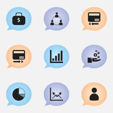 9 düzenlenebilir Analytics simgeler kümesi. Para çantası, iletim, istatistik ve daha fazlası gibi simgeler içerir. Web, mobil, UI ve Infographic tasarımı için kullanılabilir.