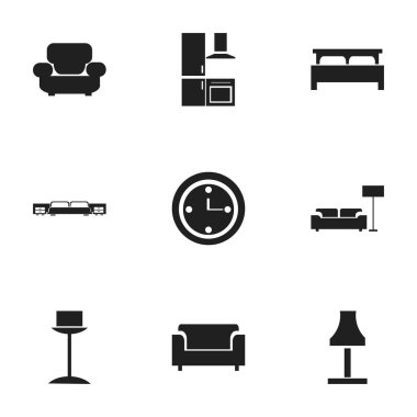 9 düzenlenebilir mobilyalar simgeler kümesi. Rulmanlar, kanepe, lamba ve daha fazla gibi simgeler içerir. Web, mobil, UI ve Infographic tasarımı için kullanılabilir.