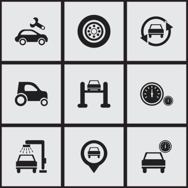 9 düzenlenebilir araç simgeler kümesi. Ayarlama otomatik, işaretçi, oto Servisi ve daha fazlası gibi simgeler içerir. Web, mobil, UI ve Infographic tasarımı için kullanılabilir.