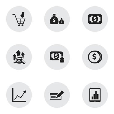 9 düzenlenebilir yatırım simgeler kümesi. Para birimi, nakit, çubuk grafik ve daha fazlası gibi simgeler içerir. Web, mobil, UI ve Infographic tasarımı için kullanılabilir.