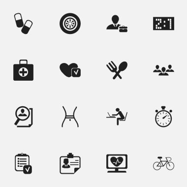 16 düzenlenebilir karmaşık simgeler kümesi. Uyuşturucu, Chronometre, anket ve daha fazlası gibi simgeler içerir. Web, mobil, UI ve Infographic tasarımı için kullanılabilir.