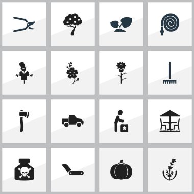 16 düzenlenebilir dikim simgeler kümesi. Çiftlik aracı, bitki kesici, Bahçe koltuk ve daha fazlası gibi simgeler içerir. Web, mobil, UI ve Infographic tasarımı için kullanılabilir.