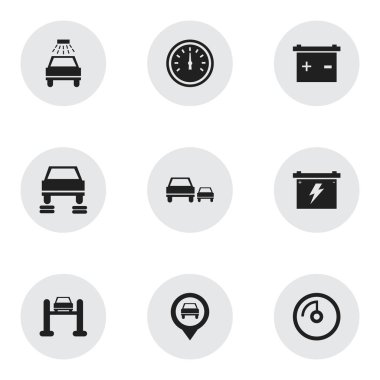 9 düzenlenebilir taşıma simgeler kümesi. Akümülatör, pil, oto Servisi ve daha fazlası gibi simgeler içerir. Web, mobil, UI ve Infographic tasarımı için kullanılabilir.