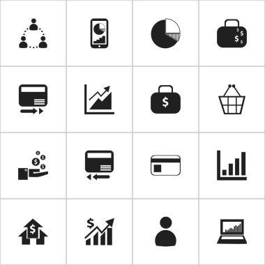 16 düzenlenebilir mantıksal simgeler kümesi. Ekolayzer ekran, para çantasını, bankacılık ev ve daha fazla gibi simgeler içerir. Web, mobil, UI ve Infographic tasarımı için kullanılabilir.
