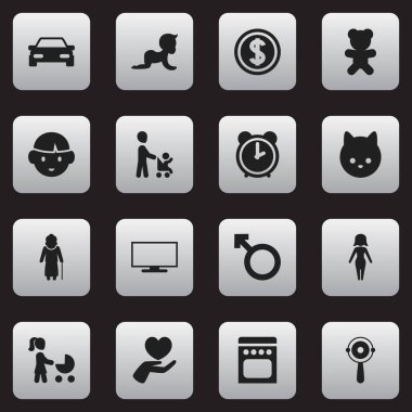 16 düzenlenebilir Kin simgeler kümesi. Adam amblemi, soba, monitör ve daha fazlası gibi simgeler içerir. Web, mobil, UI ve Infographic tasarımı için kullanılabilir.