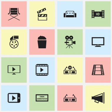 16 düzenlenebilir sinema simgeler kümesi. Tiyatro ajansı, Film gözlük, Hd teyp ve daha fazlası gibi simgeler içerir. Web, mobil, UI ve Infographic tasarımı için kullanılabilir.
