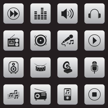 16 düzenlenebilir Multimedya simgeler kümesi. Mikrofon, medya Fm, ses gibi simgeler ve daha fazlasını içerir. Web, mobil, UI ve Infographic tasarımı için kullanılabilir.