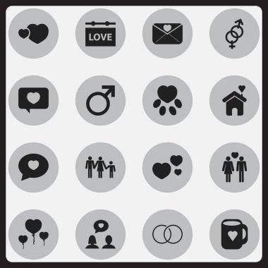 16 düzenlenebilir kalp simgeler kümesi. Sevgilim, sevinç, ev ve daha fazla gibi simgeler içerir. Web, mobil, UI ve Infographic tasarımı için kullanılabilir.