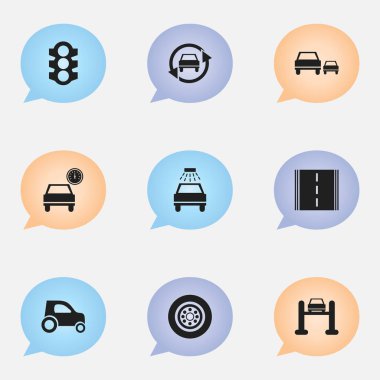 9 düzenlenebilir taşıma simgeler kümesi. Yarış, oto Servisi, ayarlama otomatik ve daha fazlası gibi simgeler içerir. Web, mobil, UI ve Infographic tasarımı için kullanılabilir.