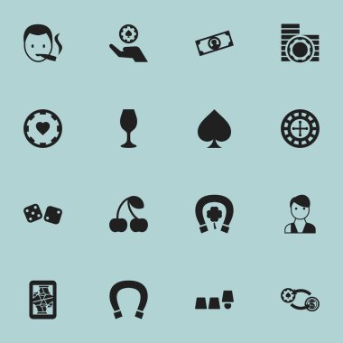 16 düzenlenebilir Casino simgeler kümesi. Servet, Kupası kandırma, para ve daha fazlası gibi simgeler içerir. Web, mobil, UI ve Infographic tasarımı için kullanılabilir.