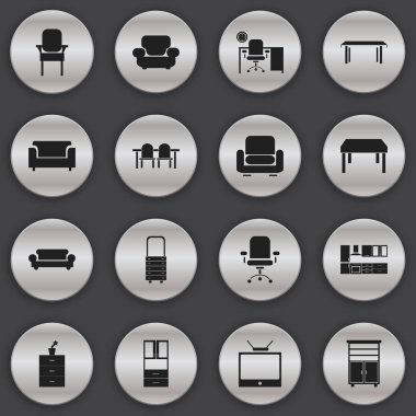 16 düzenlenebilir ev simgeler kümesi. RECLINER, kanepe, dışkı ve daha fazlası gibi simgeler içerir. Web, mobil, UI ve Infographic tasarımı için kullanılabilir.