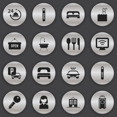 16 düzenlenebilir seyahat simgeler kümesi. Sembolleri içerir otomatik Stand gibi erişim engelini kaldırmak, açık işareti. Web, mobil, UI ve Infographic tasarımı için kullanılabilir.