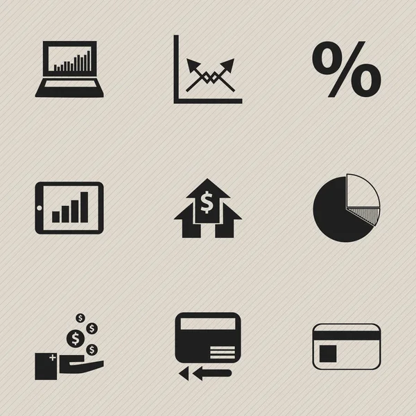 Set van 9 bewerkbare Analytics iconen. Bevat symbolen zoals banken, huis, procent, winst en meer. Kan worden gebruikt voor Web, Mobile, Ui en Infographic Design. — Stockvector