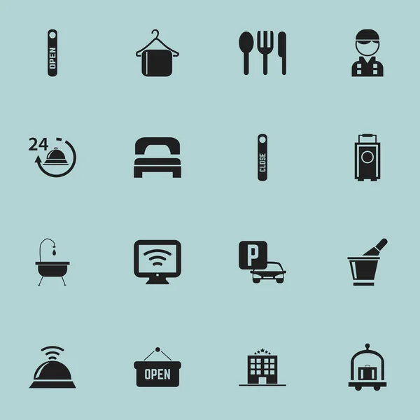 Set Of 16 Editable Travel Icons. Includes Symbols Such As Baggage, Door Closed, Wireless Tv And More. Can Be Used For Web, Mobile, UI And Infographic Design. — Stock Vector
