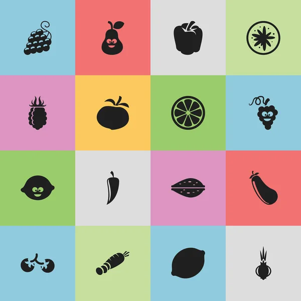 Conjunto de 16 ícones vegetais editáveis. Inclui símbolos como cereja, sino búlgaro, framboesa e muito mais. Pode ser usado para Web, Mobile, UI e design infográfico . —  Vetores de Stock