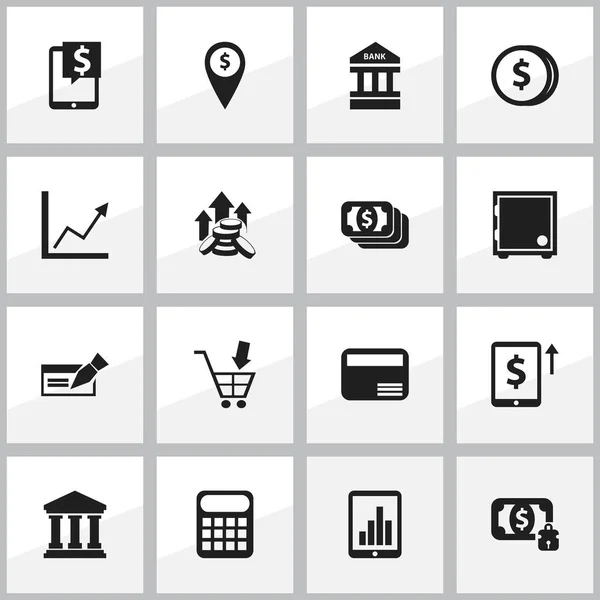 Sada 16 upravitelné finanční ikon. Obsahuje symboly, jako například mince zvýšit, bašty, serveru Exchange a mnoho dalšího. Lze použít pro webové, mobilní, Ui a infografika Design. — Stockový vektor