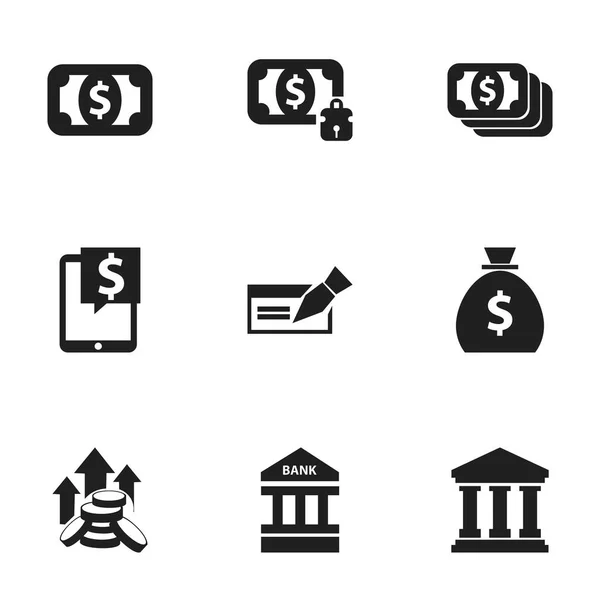 Sada 9 upravitelné finanční ikon. Obsahuje symboly bašty, babek, umístění banky a další. Lze použít pro webové, mobilní, Ui a infografika Design. — Stockový vektor