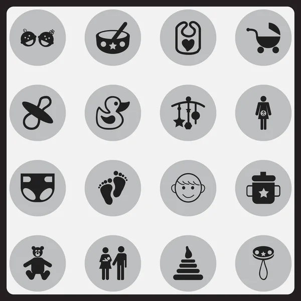 Conjunto de 16 iconos editables. Incluye símbolos tales como linaje, adorno, pañal y más. Puede ser utilizado para el diseño de la tela, móvil, interfaz de usuario e infografía . — Archivo Imágenes Vectoriales