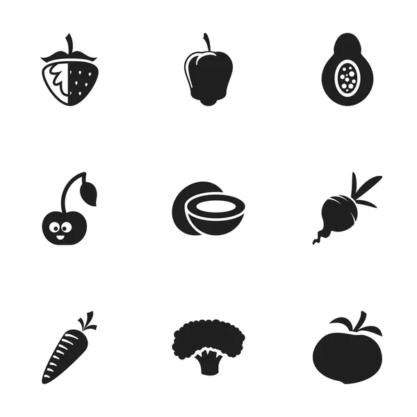 Ensemble de 9 icônes alimentaires modifiables. Comprend des symboles tels que la tomate, arbre, poivre doux et plus. Peut être utilisé pour le Web, mobile, interface utilisateur et infographie . — Image vectorielle
