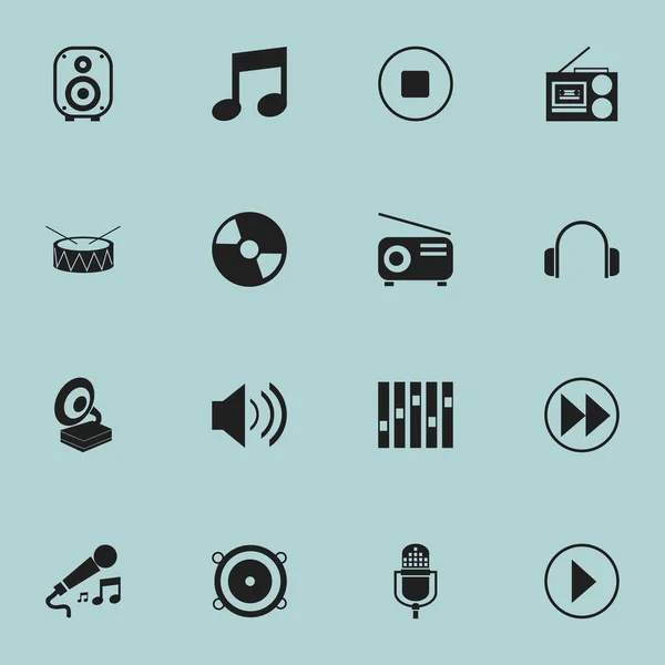 Set med 16 redigerbara Mp3-ikoner. Innehåller symboler som Start ljud, hörlurar, paus musik och mer. Kan användas för webb-, mobil-, Ui- och Infographic Design. — Stock vektor