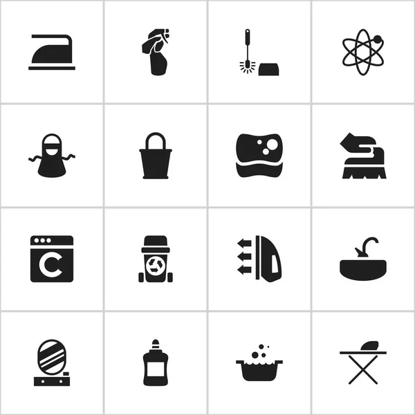 Zestaw 16 edycji ikon pralni chemicznej. Zawiera symbole, takie jak moc, kuchnia Odzież, prasowania i więcej. Mogą być używane dla sieci Web, mobilnych, interfejsu użytkownika i Infographic Design. — Wektor stockowy