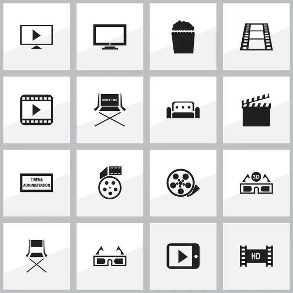 Conjunto de 16 ícones editáveis do cinema. Inclui símbolos como óculos de filme, agência de teatro, assento de tiro e muito mais. Pode ser usado para Web, Mobile, UI e design infográfico . — Vetor de Stock